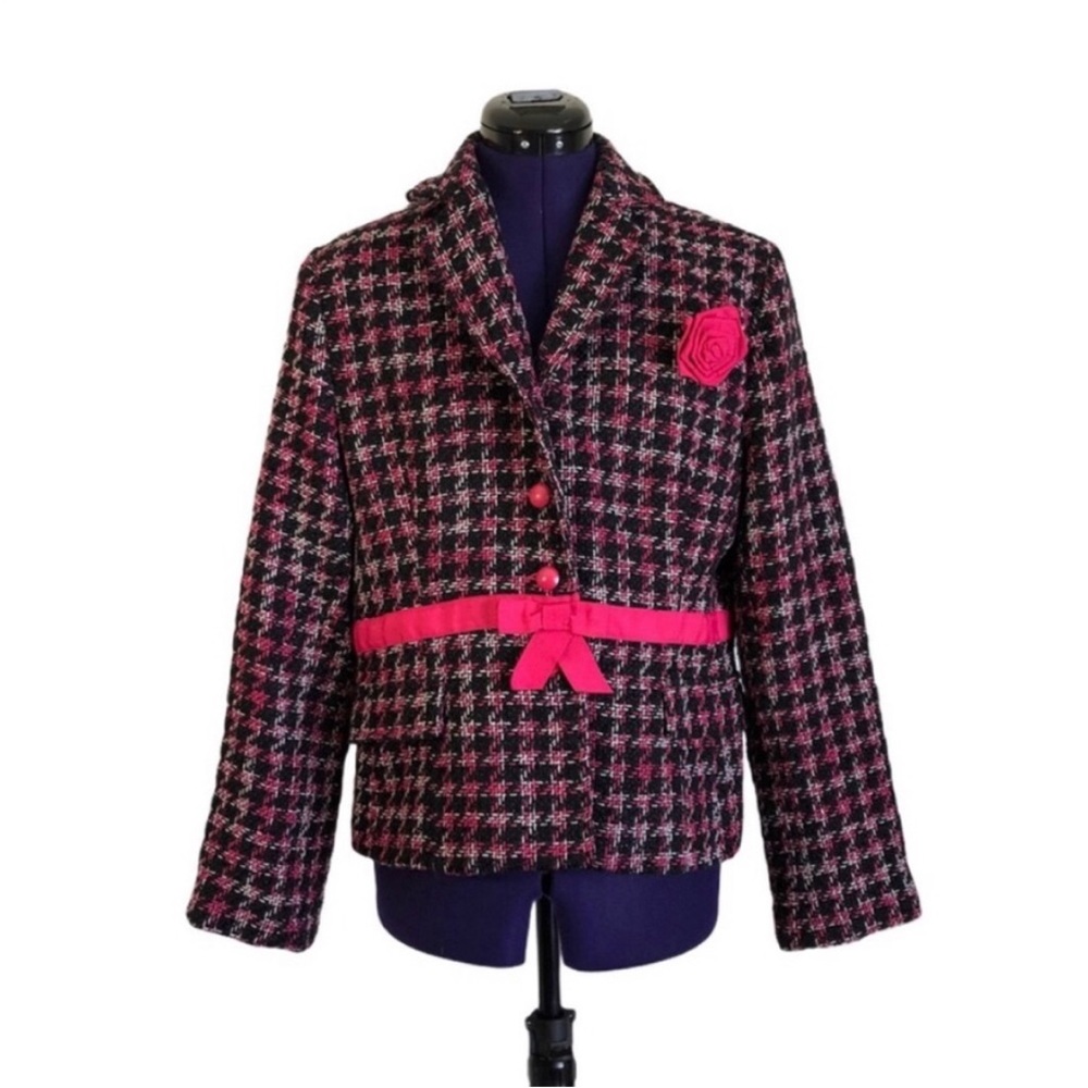 Silkland Pink Tweed Rose Textured Patterned Jacket